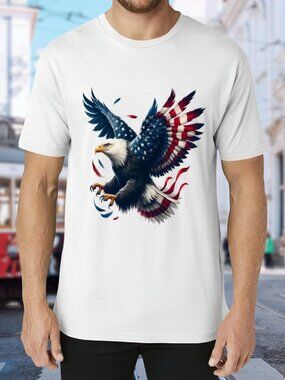 Patriotic Eagle Graphic Short Sleeve T-Shirt - White